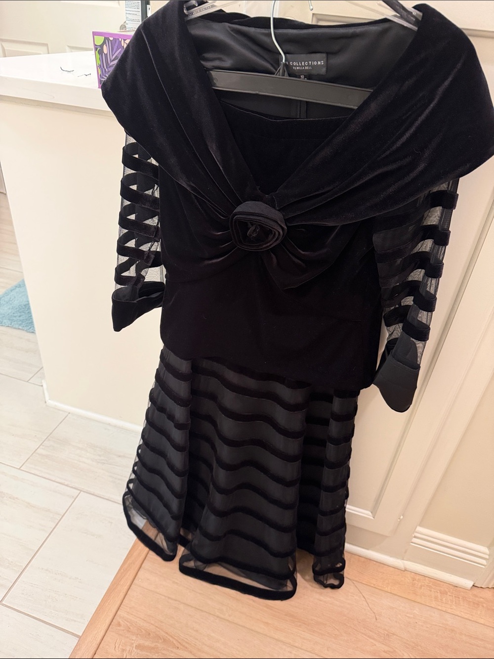 Black Velvet & Sheer Stripe 2 Piece Dress cocktail or Mother of the Groom